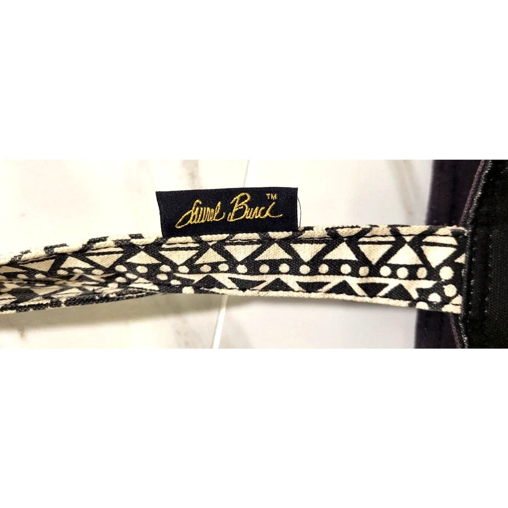 Laurel Burch Black Cotton Cat Tote Bead Trim Gold Braid Double Handles 16x9x4.5